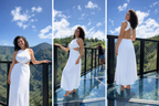 Robe Longue Halter Découpes & Broche – Blanc / Noir