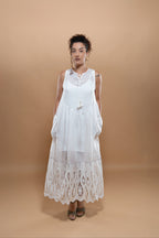 Robe d'Été Blanche en Lin et Coton avec Doublure
