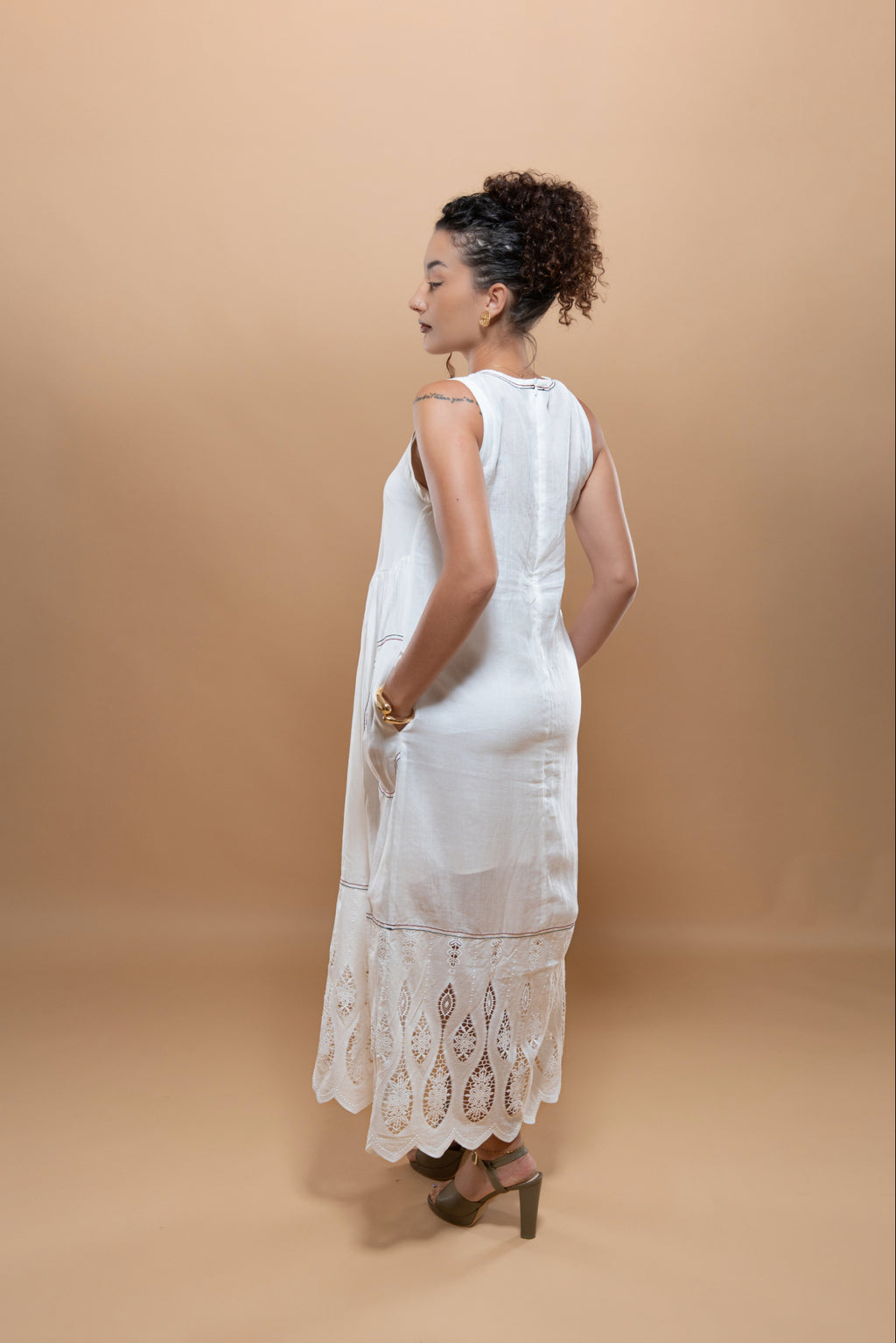 Robe d'Été Blanche en Lin et Coton avec Doublure