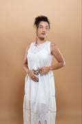 Robe d'Été Blanche en Lin et Coton avec Doublure