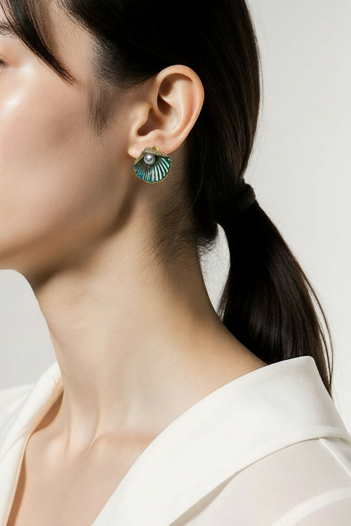 Boucles d'Oreilles Coquillage Vert clairc Métal Exquises
