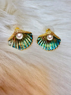 Boucles d'Oreilles Coquillage Vert clair Métal Exquises