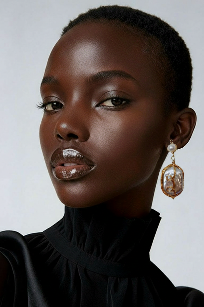 Boucles d'Oreilles Perle Naturelle Faites Main Dorées