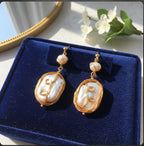 Boucles d'Oreilles Perle Naturelle Faites Main Dorées