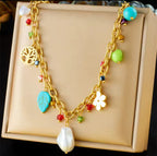 Collier Arbre de Vie Perles Irrégulières Doré Acier