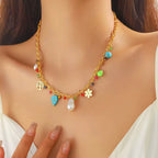 Collier Arbre de Vie Perles Irrégulières Doré Acier