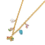 Collier Arc-en-Ciel Fleur Perle Chaussure Doré