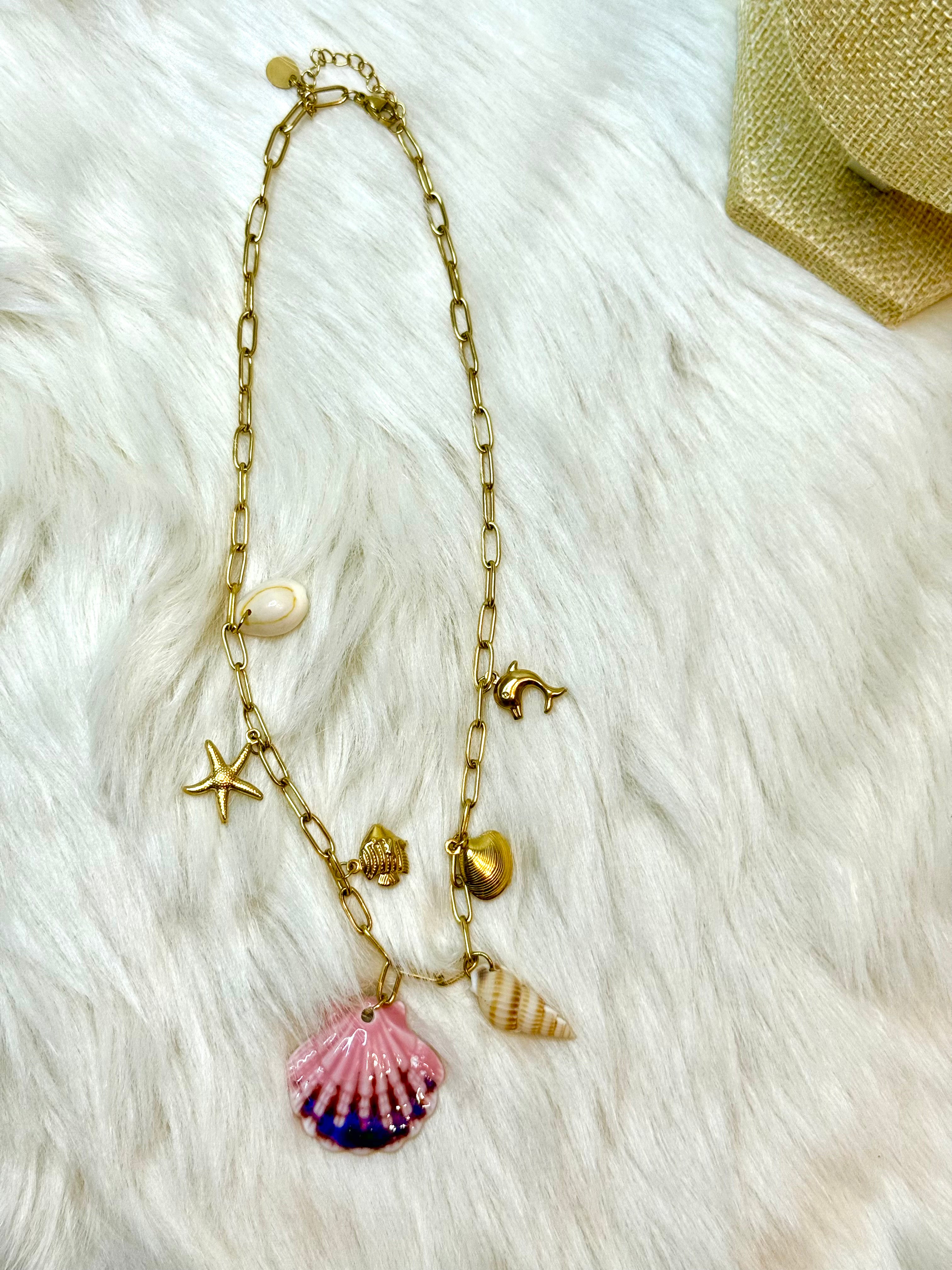 Collier Coquillage Conque Étoile de Mer Doré