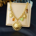 Collier Pendentif Cœur et Soleil Doré Acier Inoxydable