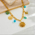Collier Pendentif Fleur 3D Double Couche Doré Acier