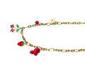 Collier Pendentif Fleur Fraise Pierre Rouge Doré