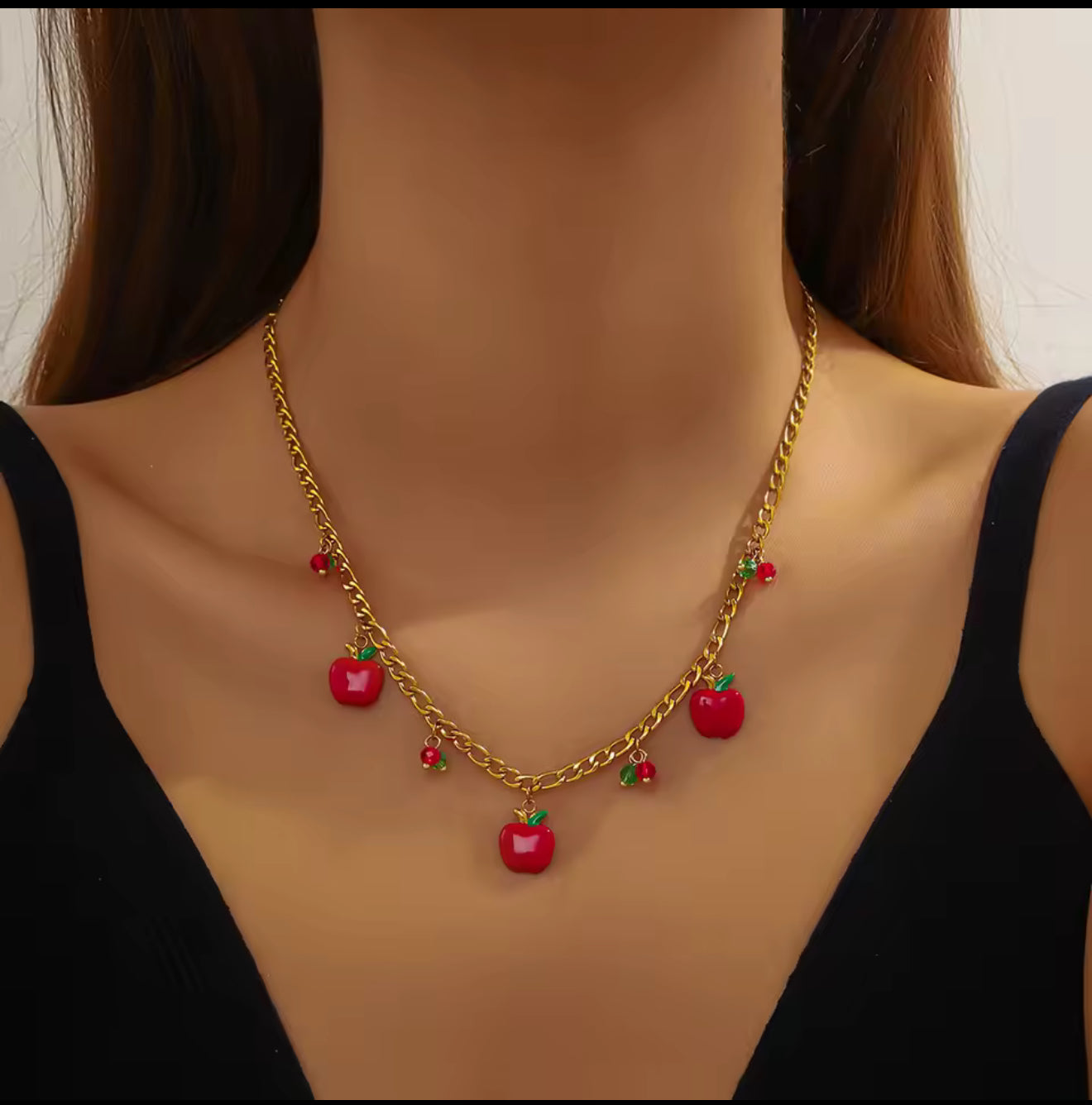 Collier Pomme Strass Doré Acier Inoxydable