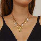 Collier Poulpe Étoile de Mer Cœur Plaqué Or Acier