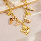 Collier Poulpe Étoile de Mer Cœur Plaqué Or Acier