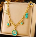 Collier Rétro Soleil Étoile Œil Pierre Turquoise Doré