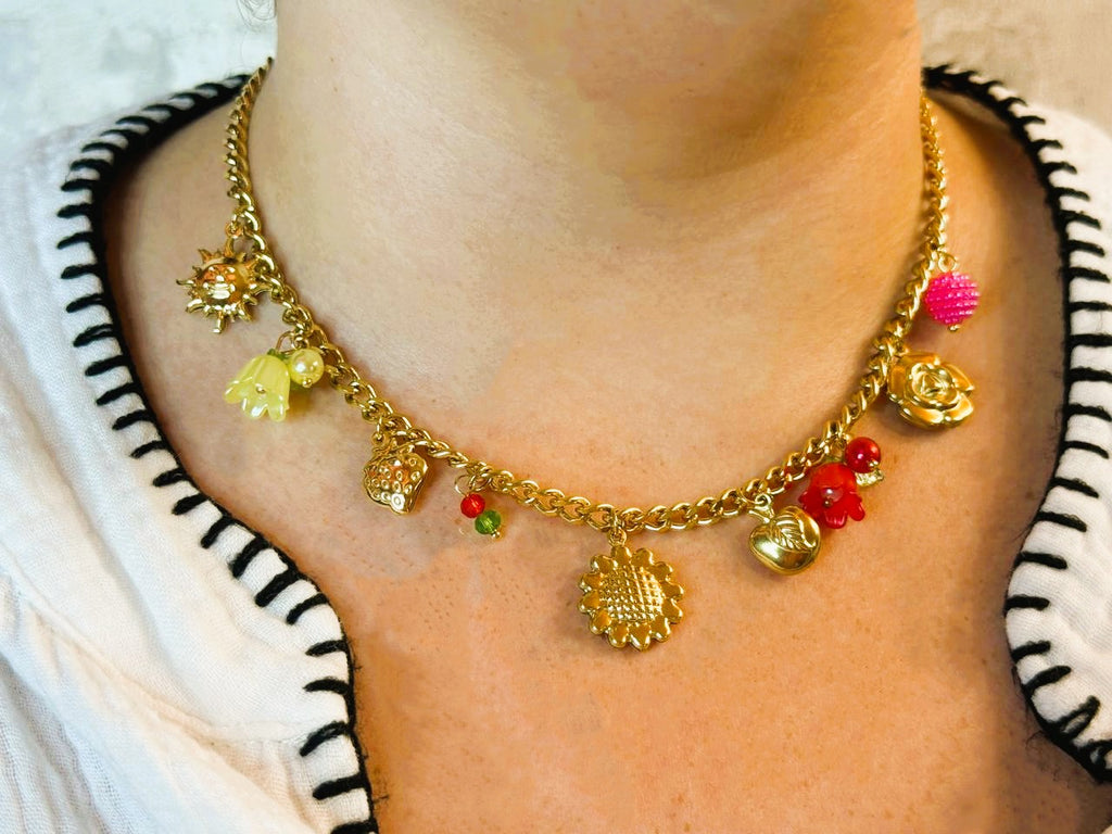 Collier Soleil Fraise Tournesol Fleur Doré