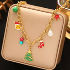Collier de Noël Cloche Perle Bonhomme de Neige Doré