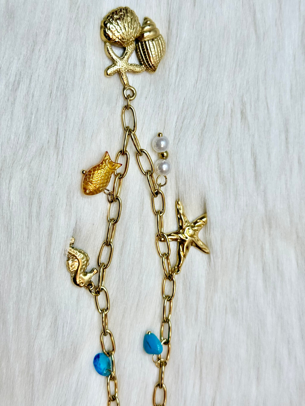 Collier Étoile Hippocampe Coquillage Doré Acier