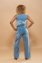 Combinaison Jeans Été Sans Ceinture – Bleu Élégante