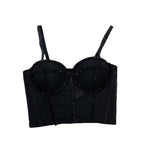 Crop Top Corset à Bretelles Ajustables avec Strass