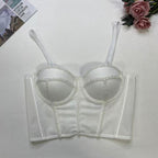 Crop Top Corset à Bretelles Ajustables avec Strass