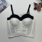 Crop Top Corset à Bretelles Ajustables avec Strass