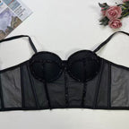 Crop Top Corset à Bretelles Ajustables avec Strass