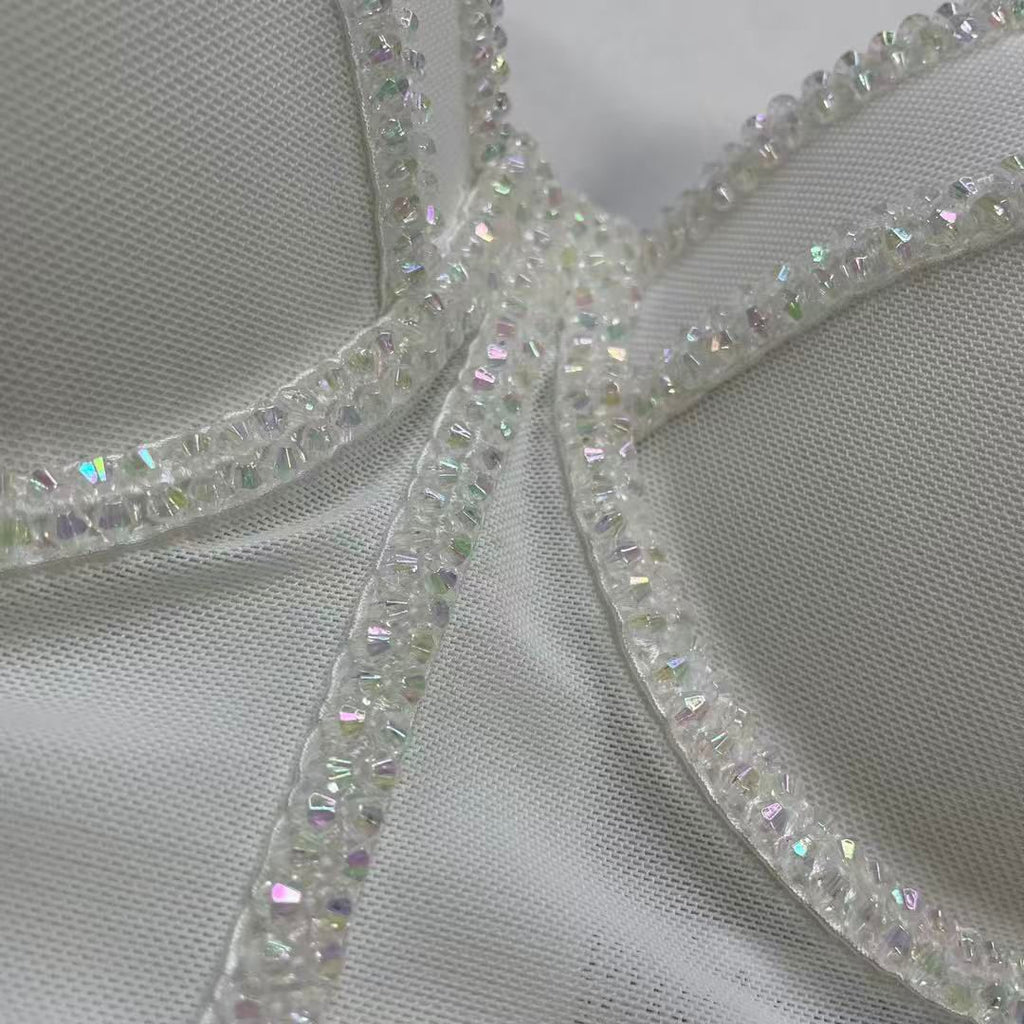 Crop Top Corset à Bretelles Ajustables avec Strass