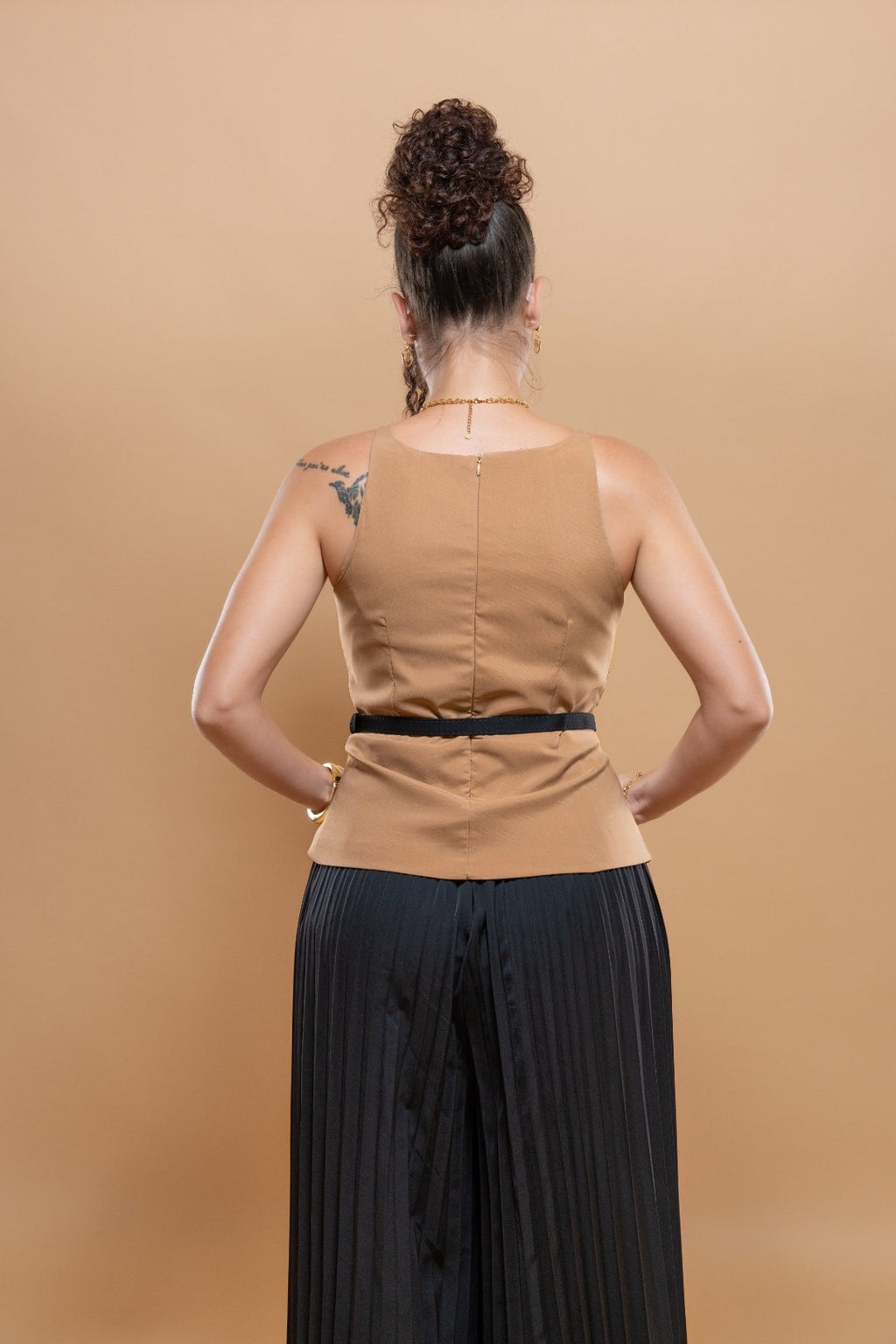 Ensemble Femme 2 Pièces Coton - Haut Ceinture Pantalon Plissé