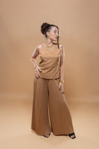 Ensemble Femme 2 Pièces Coton - Haut Ceinture Pantalon Plissé