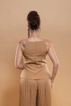 Ensemble Femme 2 Pièces Coton - Haut Ceinture Pantalon Plissé
