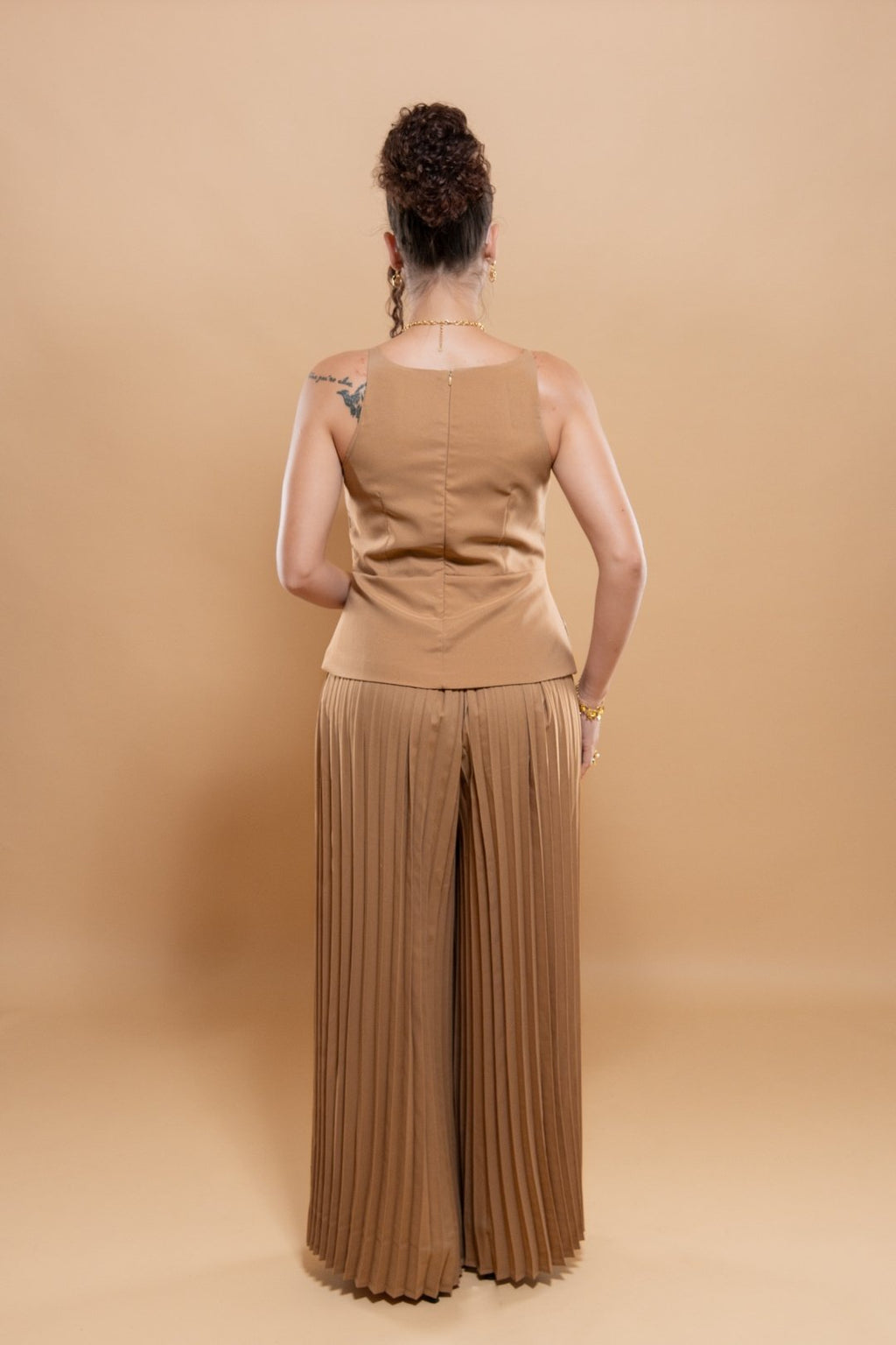 Ensemble Femme 2 Pièces Coton - Haut Ceinture Pantalon Plissé