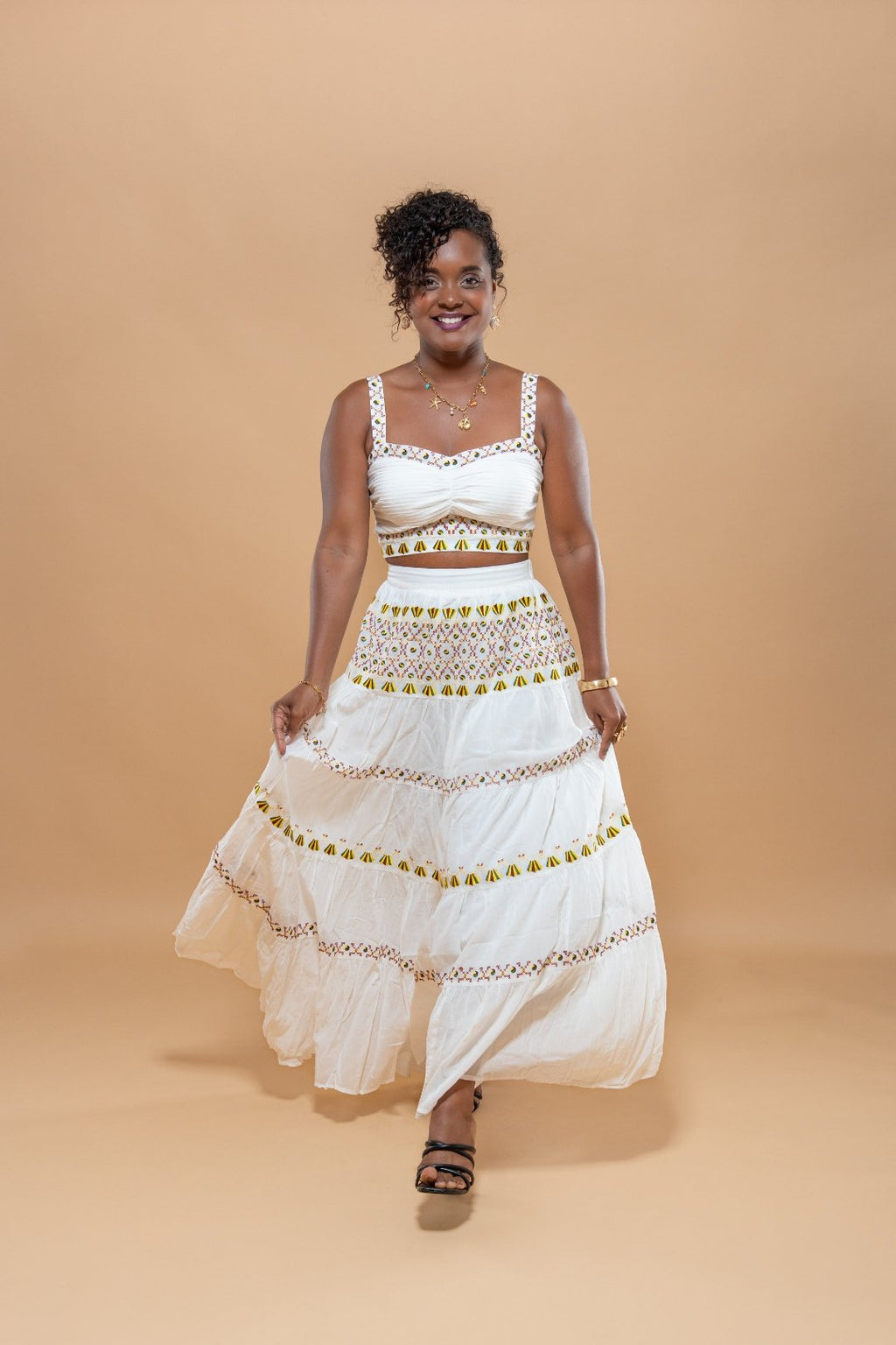Ensemble Top Jupe Coton Blanc - Tenue Plage Légère