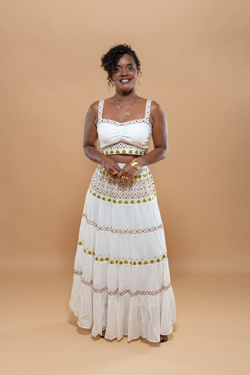 Ensemble Top Jupe Coton Blanc - Tenue Plage Légère
