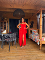 Robe Longue Élégante à Fente - Rouge, Noir ou Blanc