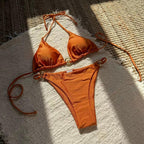 Maillot de Bain 2 Pièces Taille Haute Boucle Métal