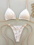 Maillot de Bain String 2 Pièces Bijou Cœur  Blanc