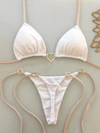 Maillot de Bain String 2 Pièces Bijou Cœur  Blanc
