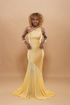 Robe d'Été Col Incliné Sexy - Jaune/Blanc Élégante