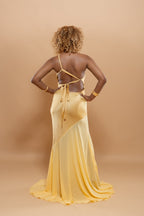 Robe d'Été Col Incliné Sexy - Jaune/Blanc Élégante