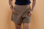 Short Taille Haute Jambes Larges - Blanc/Noir/Marron