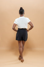 Short Taille Haute Jambes Larges - Blanc/Noir/Marron