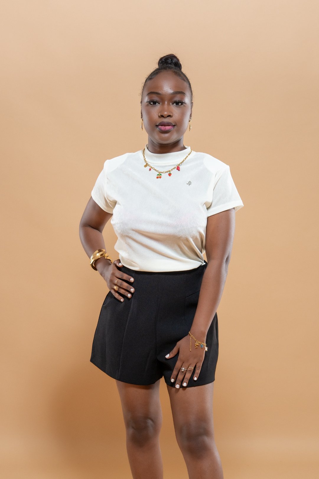 Short Taille Haute Jambes Larges - Blanc/Noir/Marron