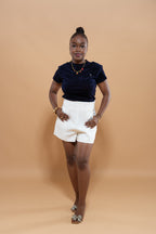 Short Taille Haute Jambes Larges - Blanc/Noir/Marron