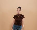 T-Shirt Velours Élastique Bijou Femme