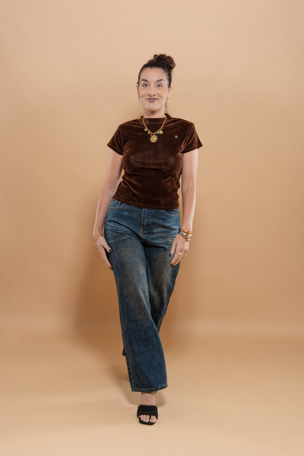 T-Shirt Velours Élastique Bijou Femme