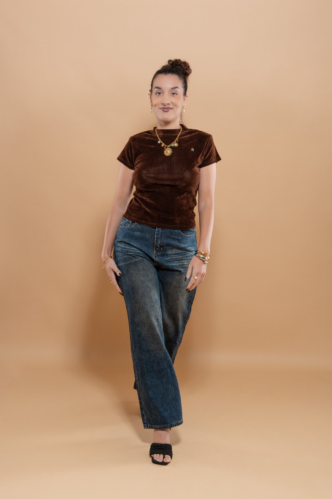 T-Shirt Velours Élastique Bijou Femme