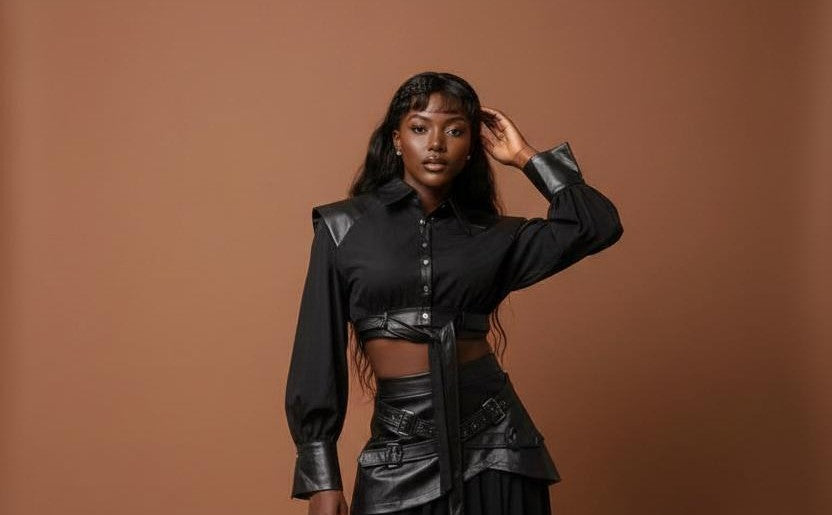 Veste Patchwork Manches Longues Ceinture Noir 