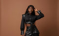 Veste Patchwork Manches Longues Ceinture Noir 