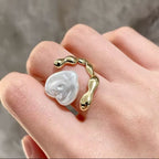 Bague Alien Baroque Perles Cœur Ajustable Dorée
